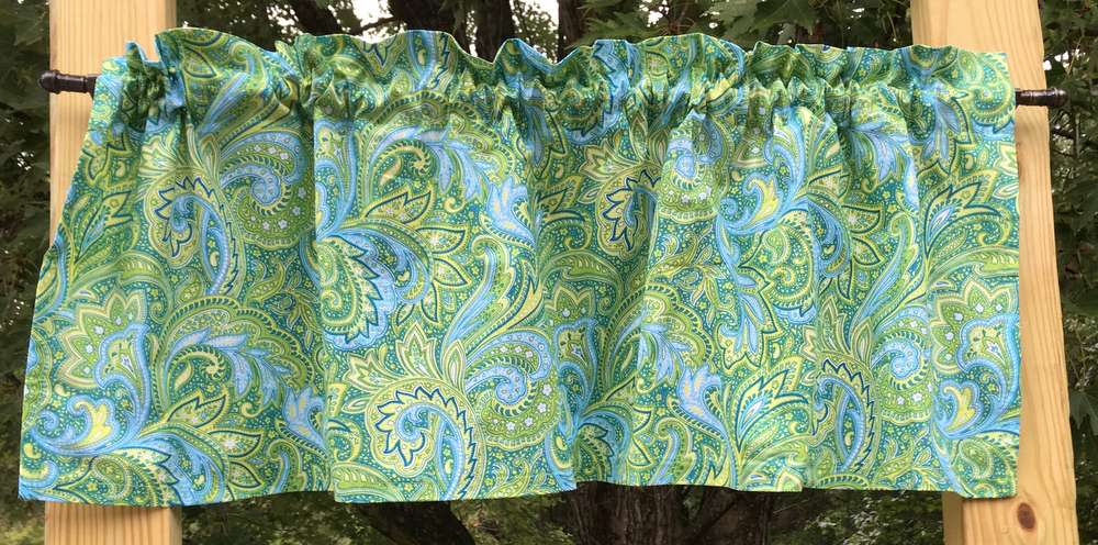 Green Blue Floral Paisley Kitchen Bath Cotton Curtain Valance