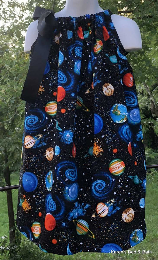 Space Galaxy Dress With Planets Science Fair Dress Outer Space Solar System Toddler Baby School Girl Sundress Pillowcase Dress
