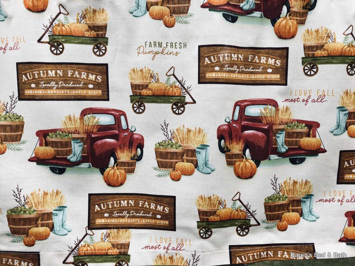 Autumn Farm Truck Valance Classic Red Trucks Wagons of Fall Harvest Apples Wheat Beige Kitchen Curtain Valance