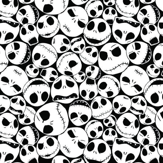 Springs Disney Nightmare Before Christmas Fabric By the Yard / Half Yard Tim Burton Packed Jack Faces Black & White Cotton Quilting Fabric