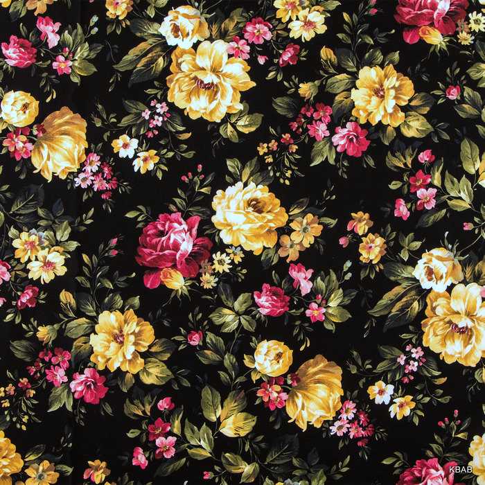 Shabby Chic Cottage Rose Fabric Romantic Floral Roses Flower Black Fabric t1/39