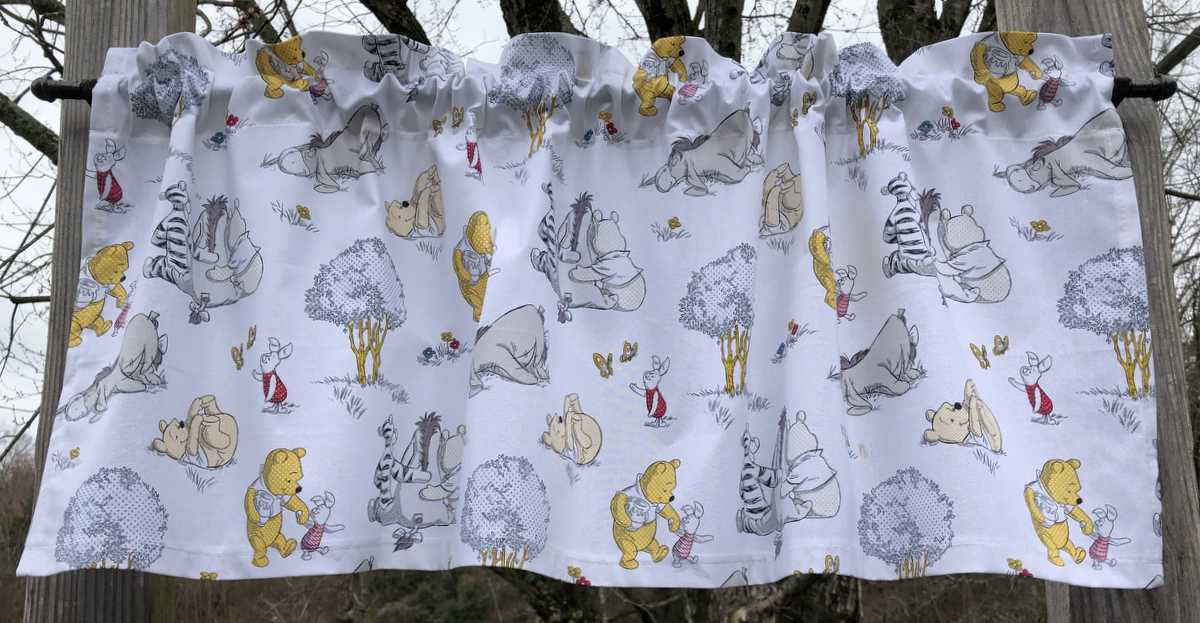 Handcrafted Nursery Valance Sewn From Winnie The Pooh Bear & Friends Together White Cotton Fabric - Choose