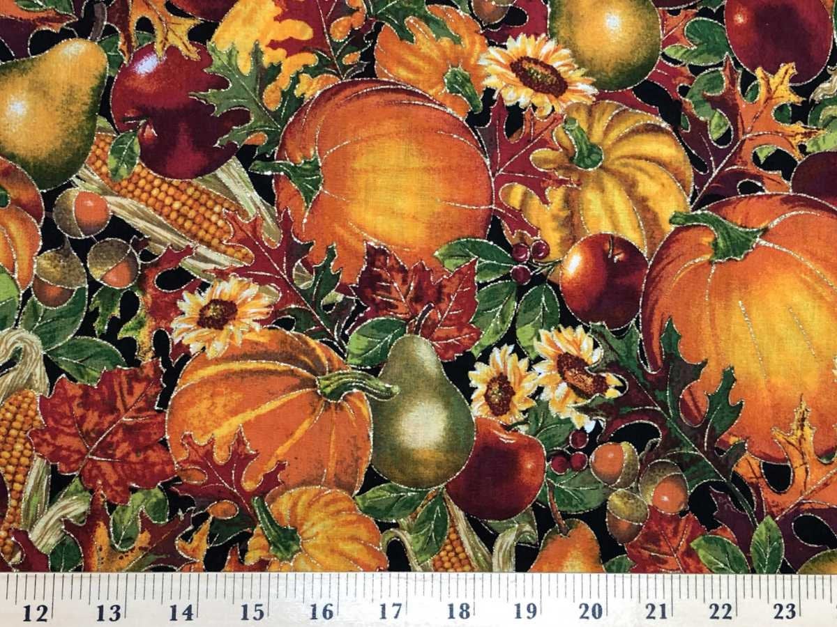 Autumn Farm Harvest Valance Gold Metallic Etch Pumpkin Sunflower Corn Apple Pear Acorns Gourds Farmhouse Kitchen 54w x 15L Curtain Valance