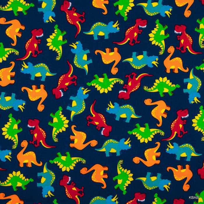 Dinosaur Fabric Prehistoric Lizard Dino Navy Blue T-Rex Boys Cotton Fabric t6/33