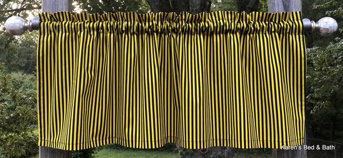 Yellow and Black Bee Stripe Valance Striped Kitchen Farmhouse Curtain Valance
