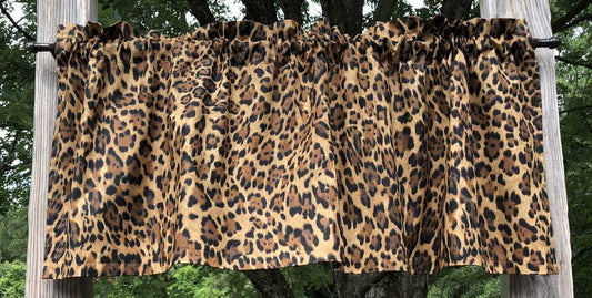 Leopard Cheetah Jungle Cat Safari Animal Wildlife Print Big Wild Cat Brown Window Curtain Valance