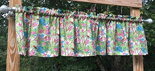 Birds in Pink Green Blue Pastel Trees Nature Bird Watch Natural Handcrafted Curtain Valance