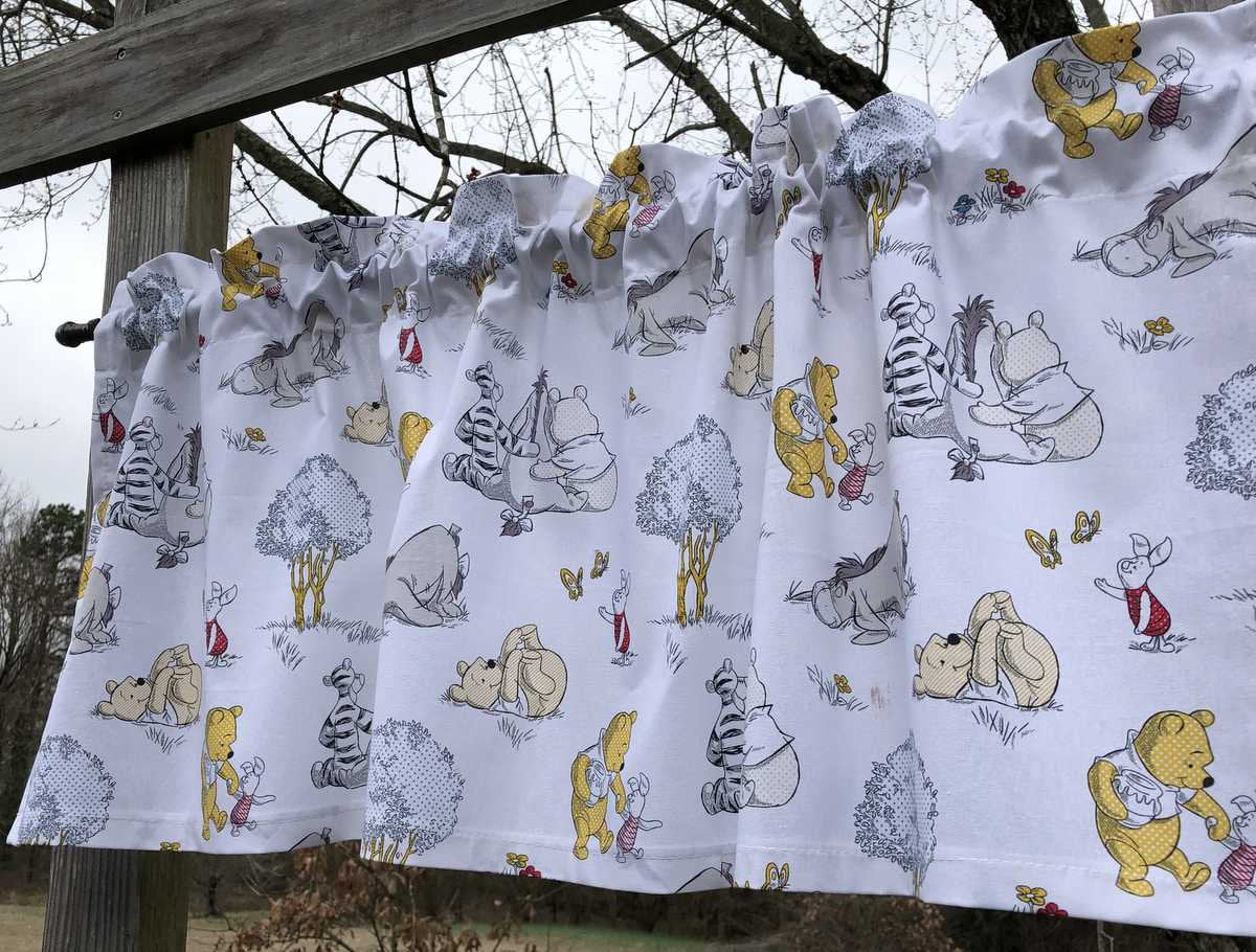 Handcrafted Nursery Valance Sewn From Winnie The Pooh Bear & Friends Together White Cotton Fabric - Choose