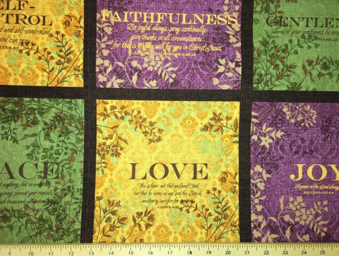 Inspirational Fabric Patch Fabric 24x44 Panel Love Peace Joy Blocks Green Plum Gold Cotton Quilting Fabric Panel t2/6