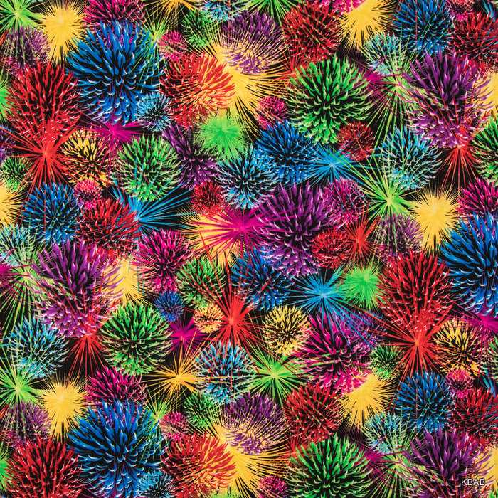 Bright Fireworks 4th of July Red Green Blue on Black Cotton Quilting Fabric t3/3