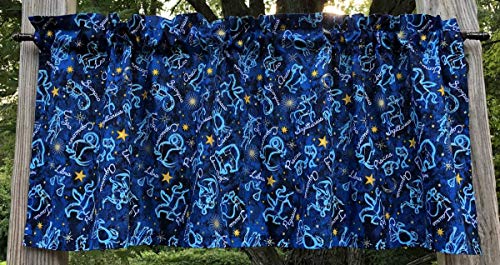 Zodiac Names Constellations Stars in Night Navy Handcrafted Window Curtain Valance