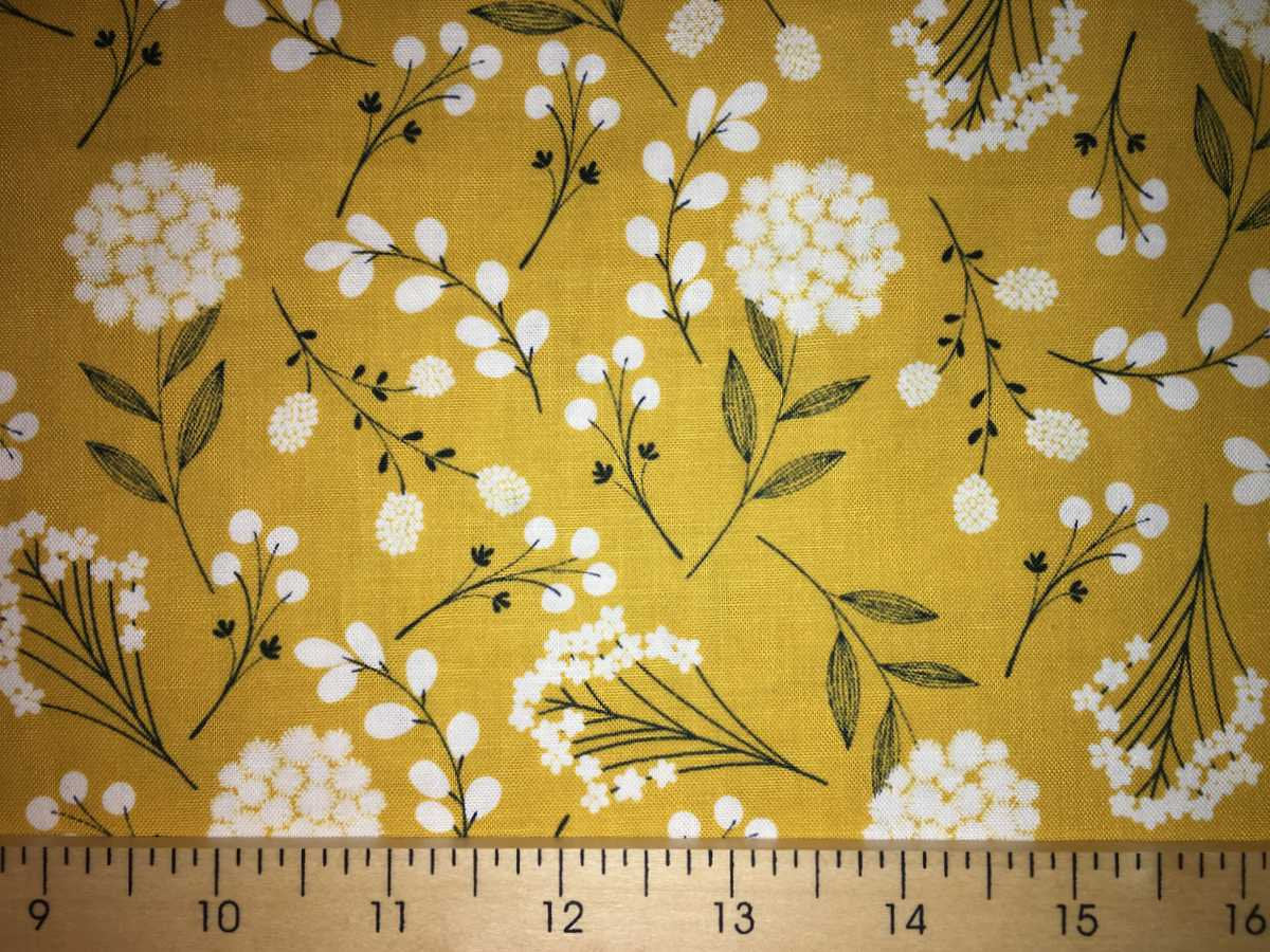 Woodland Mustard Fabric Yellow Wildflower Fabric Modern Botanical Floral Apparel Quilting Fabric a1/41