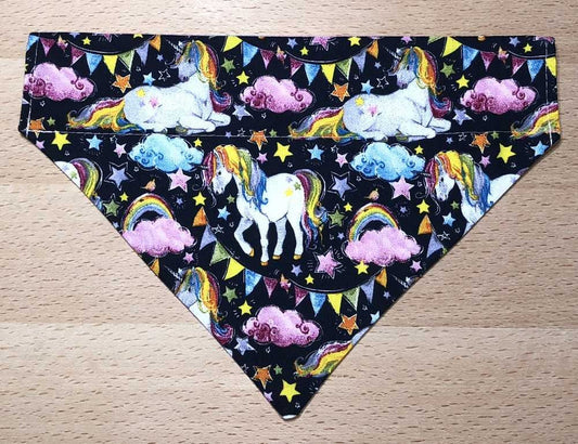 Unicorn Rainbow Navy Dog Bandana Galaxy Unicorns Cloud Star Banner Reversible Neckerchief PERSONALIZED Cat Dog Bandana Neckwear