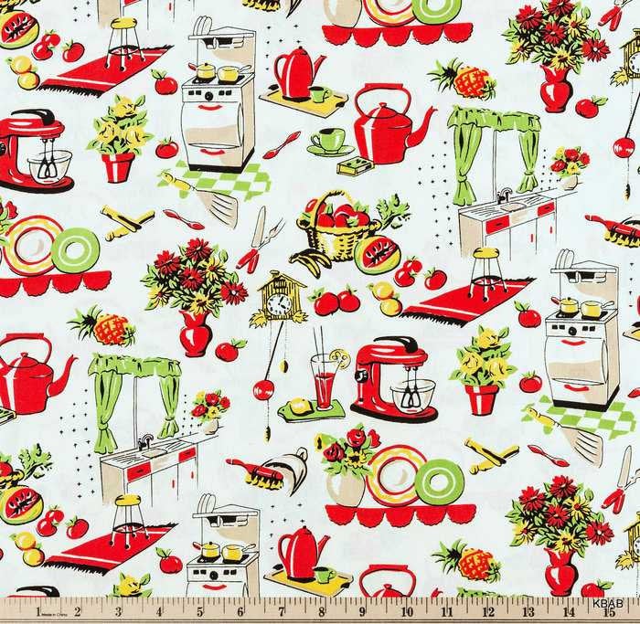 Fifties Retro Vintage Kitchen 50s Farmhouse Red Green Cream Handcrafted Curtain Valance
