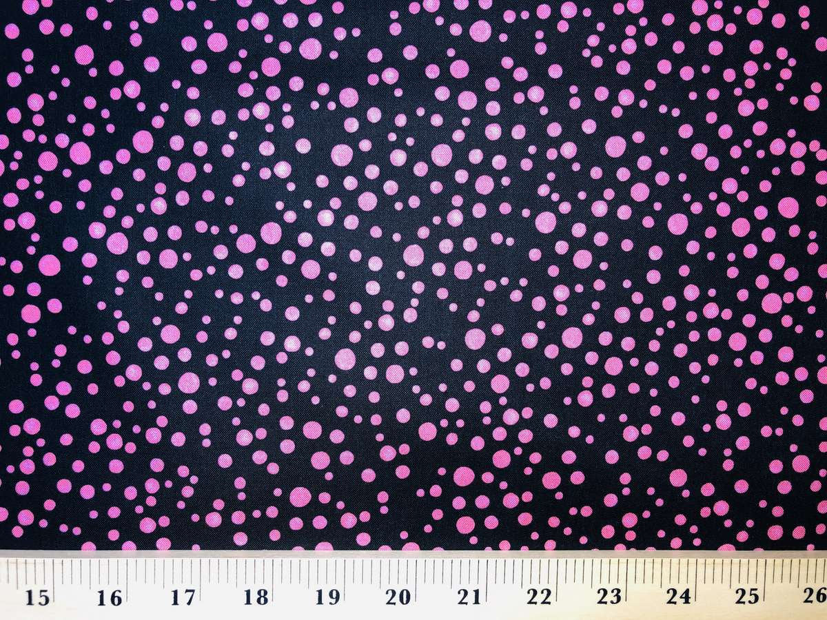 Pink & Black Polka Balloon Dot Fabric Flamingo Co-ordinate Fabric Loralie Designs Pink Dots on Black Cotton Fabric