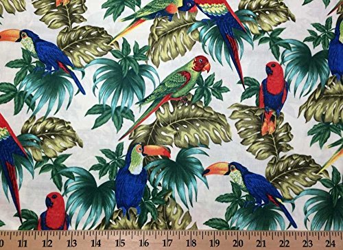 Tropical Birds Jungle Parrots Toucan Bird Tree Leaf Red Green Blue Natural Handcrafted Curtain Valance