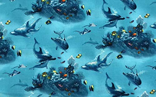Dolphin Tropical Fish Underwater Paradise Nautical Island Beach Coral Reef Blue Handcrafted Curtain Valance