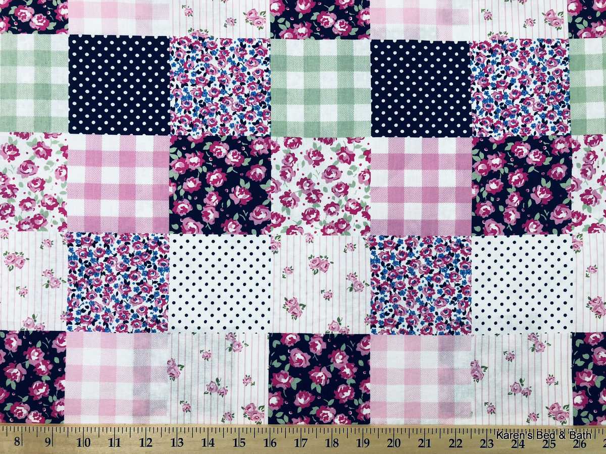 Navy Pink Floral Patch Valance Preppy Patchwork Green White Floral Check Stripe Kitchen Curtain Valance
