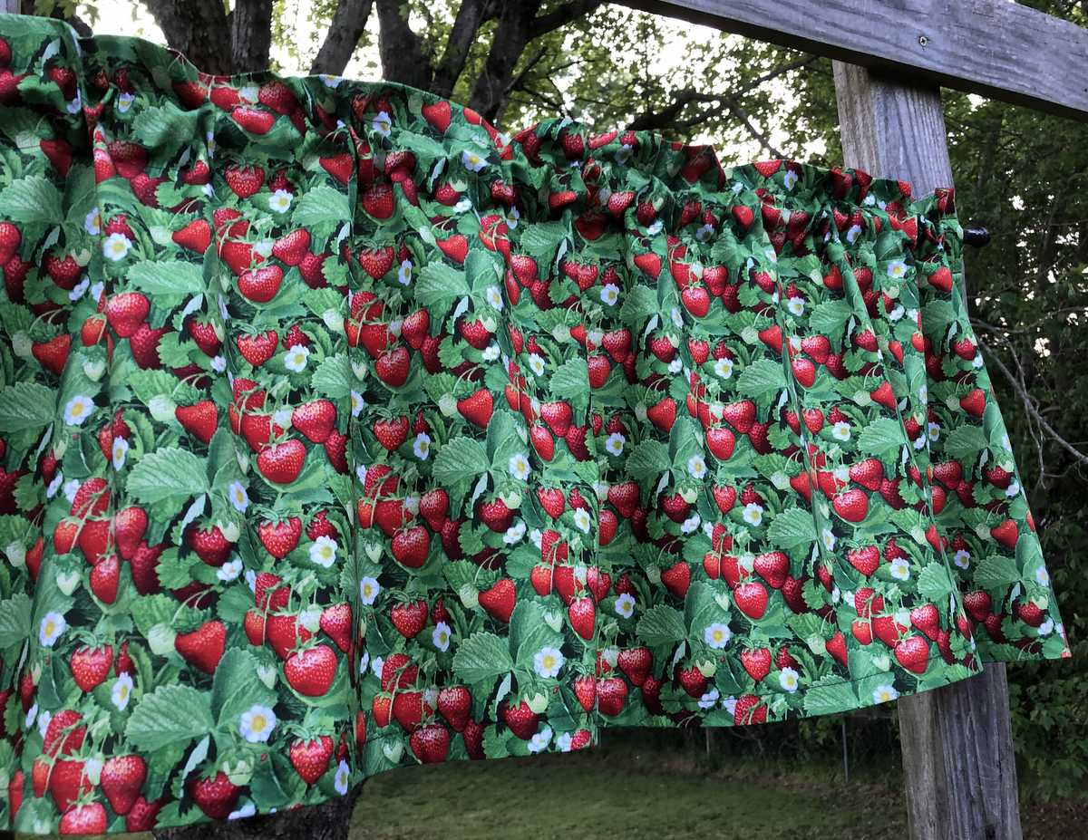 Strawberries Strawberry Field Red Berries Summer Fruit Handcrafted Kitchen Curtain Valance