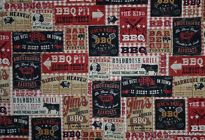 Barbecue Fabric Advertisements BBQ Fabric Country Red Cream Black Grill Cafe Fabric w5/22