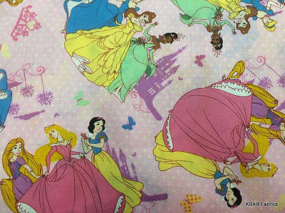 Disney Princess Pink Castle Polka Dots 100% Cotton Fabric BTY Half Yard t6/19