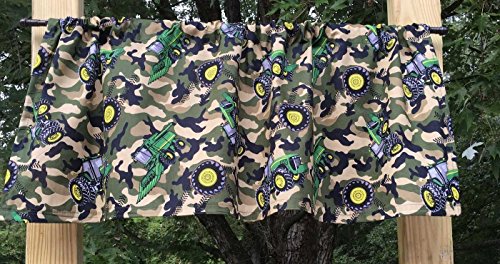 Handcrafted Curtain Valance Sewn From John Deere Farm Tractor Olive Khaki Camouflage Camo Fabric