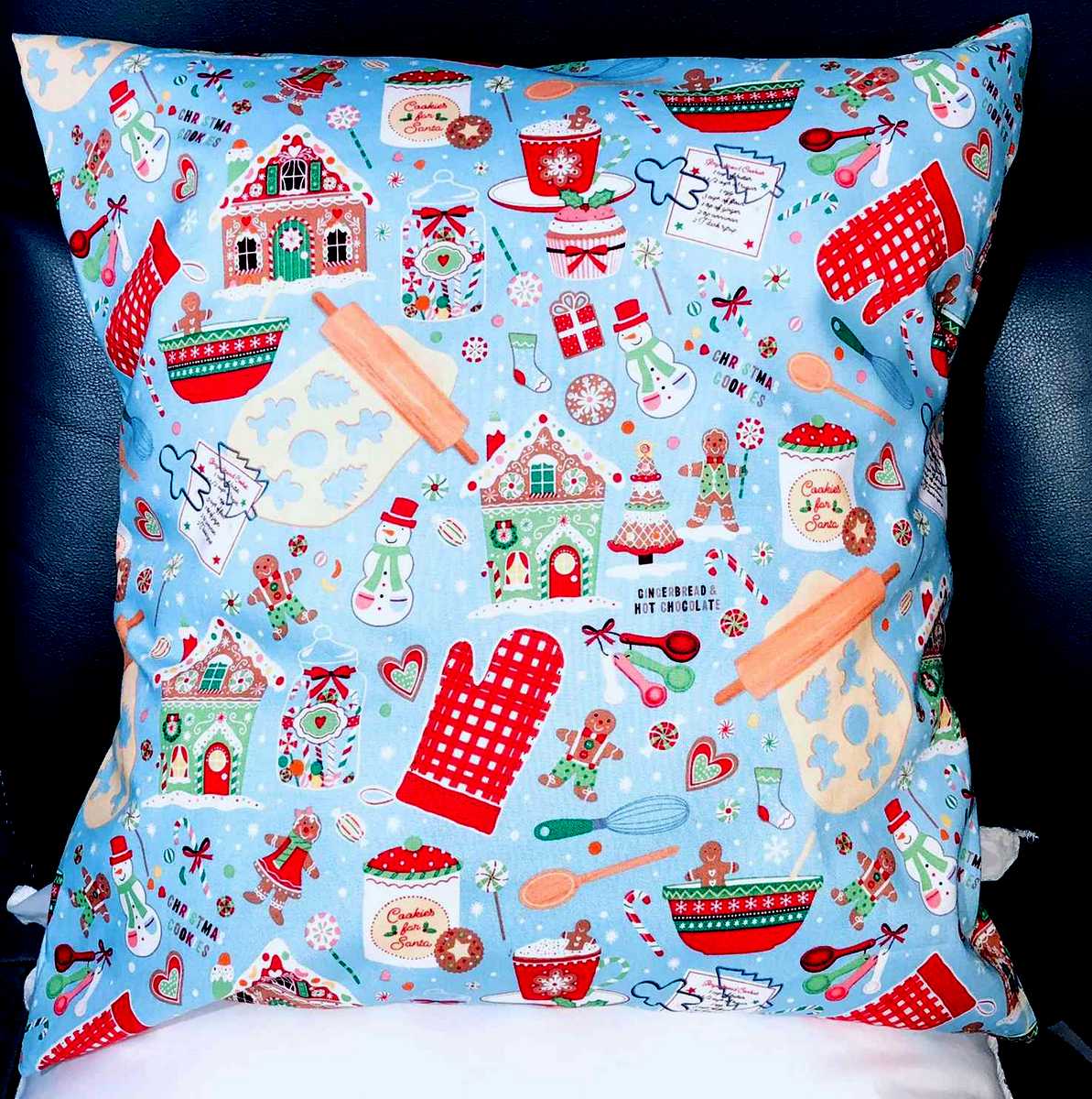 Christmas Cookie Baking Gingerbread House Candy Kitchen Fun Pillow Cover