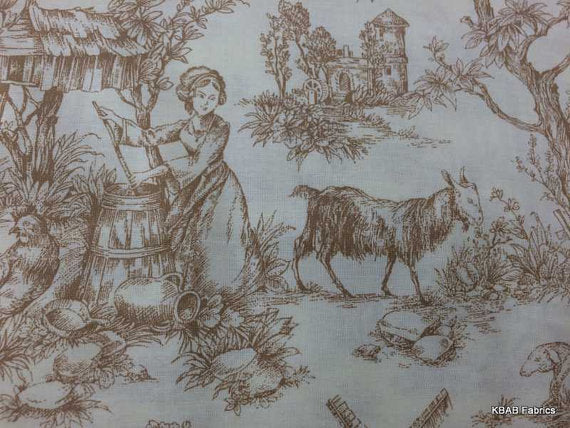 Romantic Toile Dance Churn Rooster Goat Family LIfe Brown Cream Handcrafted Custom Sewn Curtain Valance NEW w10/15