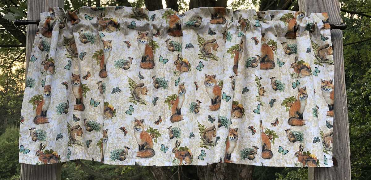 Woodland Forest Wildlife Animals Fox Rabbit Squirrel Butterfly Handcrafted Custom Sewn Valance t3/14