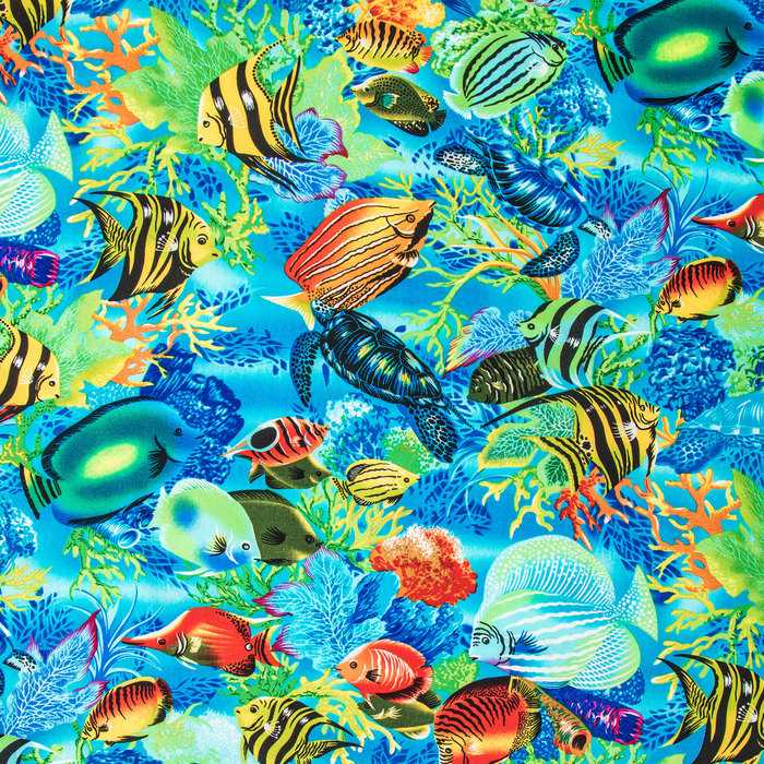 Tropical Aquarium Underwater Sea Life Paradise Fish Turtle Ocean Cotton Fabric t3/24