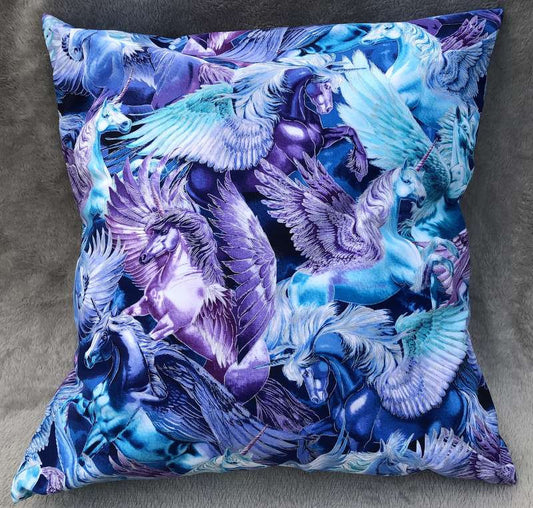 Pegasus Unicorn Metallic Pillow Cover Fantasy Inspired Sofa Accent Pillow Sham Winged Horse Farmhouse Pillow Cover, Handcrafted Pillow Cover