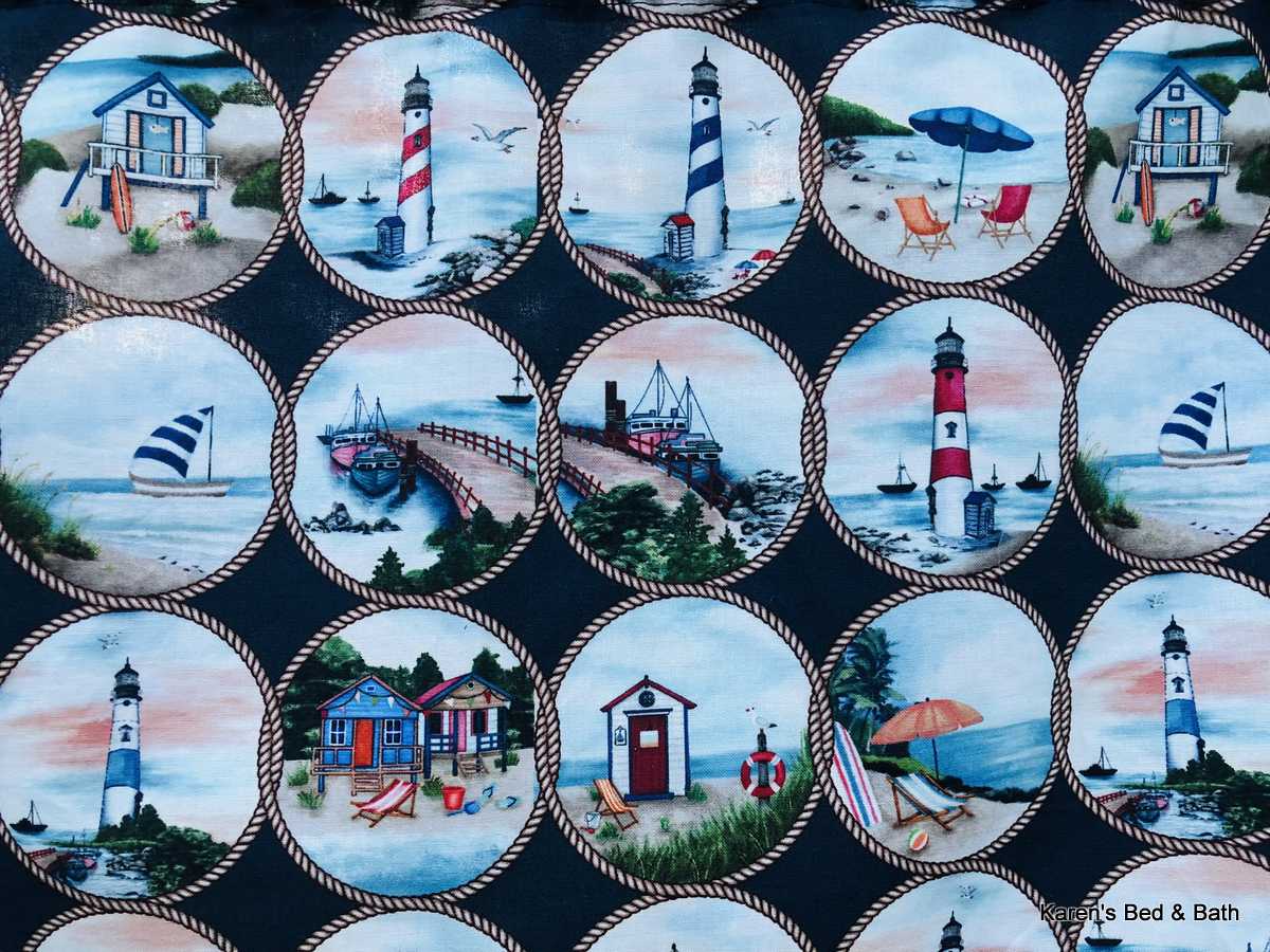 Nautical Rope Circles Sailboat Lighthouse Boat Beach Curtain Valance