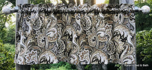 Khaki Tan Brown Beige Paisley Perugina Floral Paisley Handcrafted Cotton Curtain Valance &/OR Pillow Cover - Choose Size