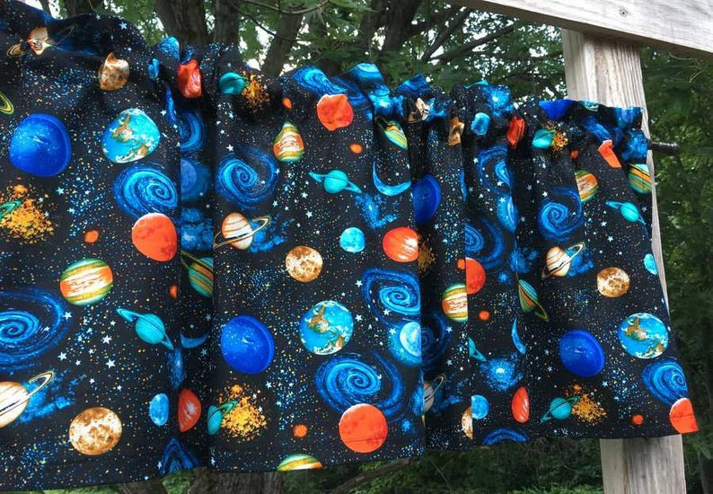Planet Earth Stars Planets Space Universe Solar System Galaxy Celestial Body Astronomy School Boy Curtain Valance