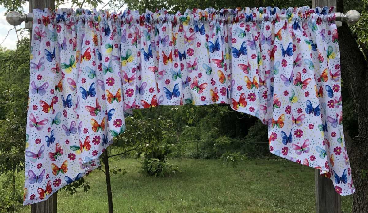 Butterfly Valance Swags Butterflies All Over Valance Summer Spring Nature Beauty Flowers Bedroom Den Kitchen Curtain Swag Set