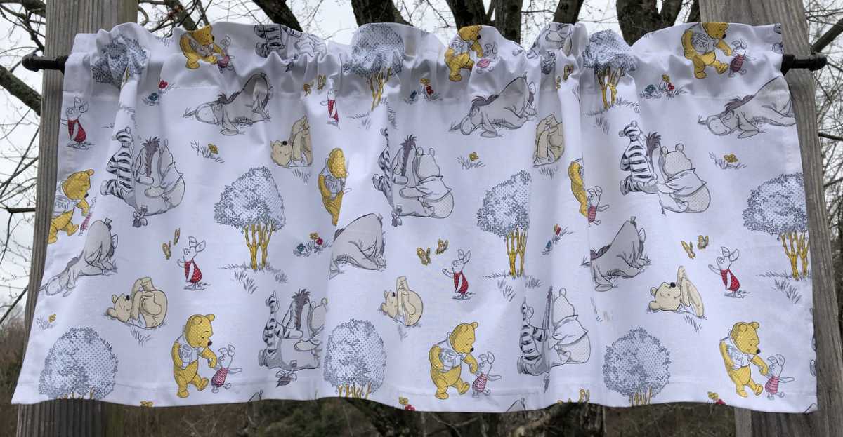 Winnie the Pooh Bear Valance, Pooh and Friends Together Nursery Cotton Window Curtain Valance