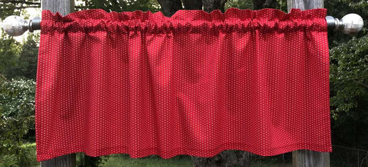 Red with Mini White Polka Dots Custom Sewn Country Curtain Valance NEW