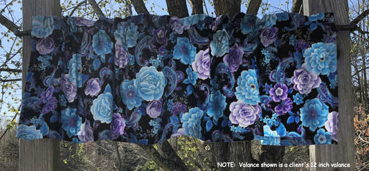 Blue & Purple Lilac Paisley Valance Flower Elegant Floral Blooms Handcrafted Cotton Valance t4/26