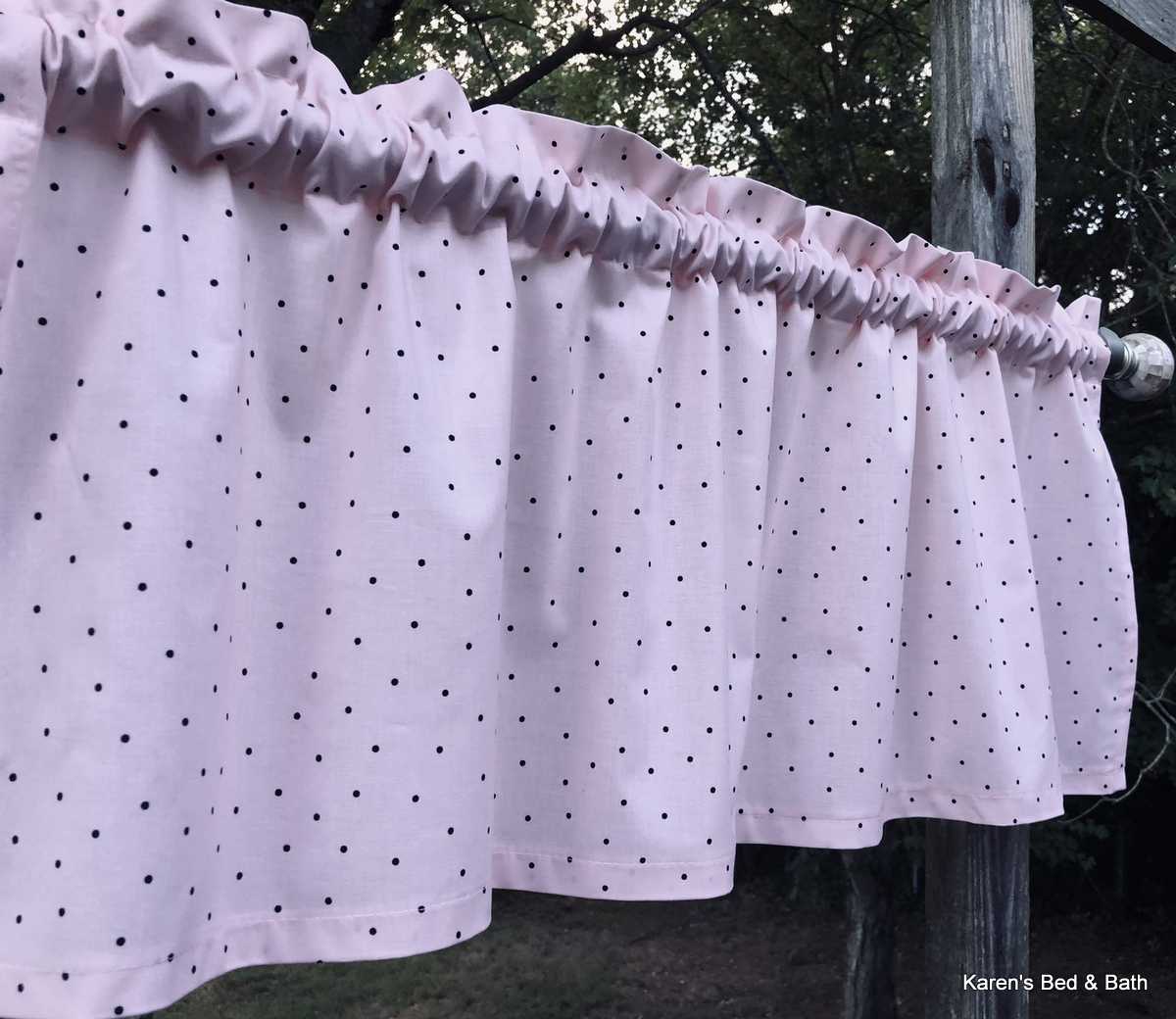Black Dots on Pink Valance Polka Dot Kitchen Farmhouse Curtain Valance