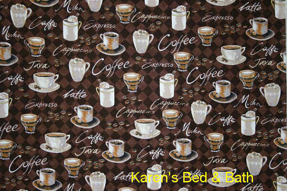 Coffee Java 3pc Kitchen Swags Cup Brown Diner Curtain Swag Valance Set