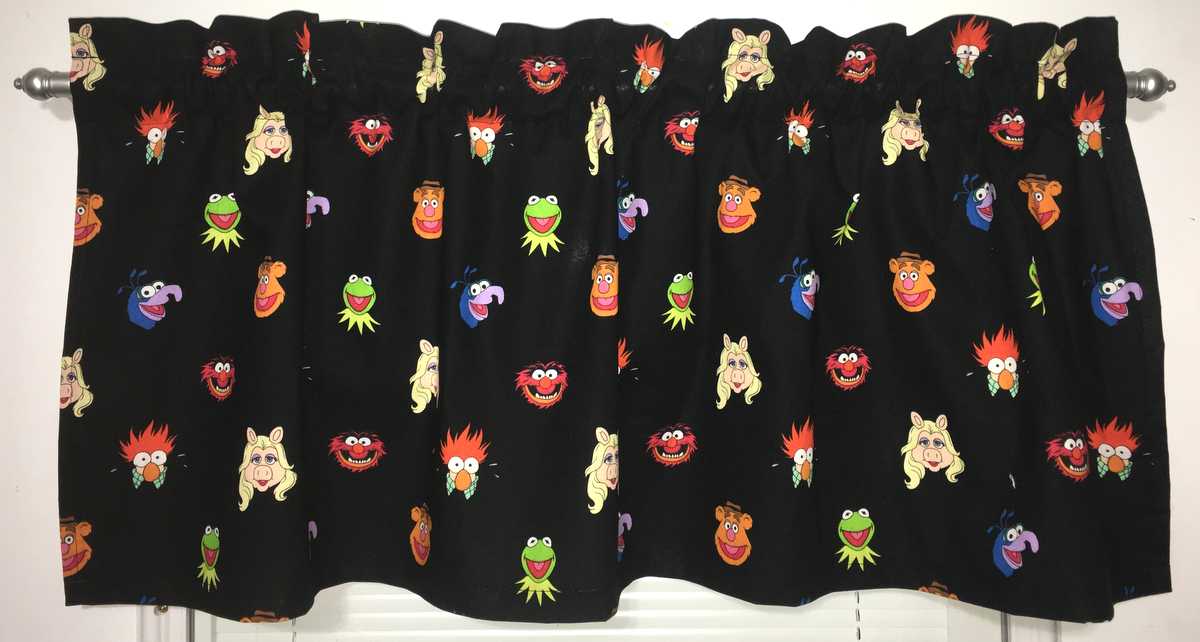 Handcrafted Cotton Curtain Valance Sewn From Sesame Street Character Black Fabric