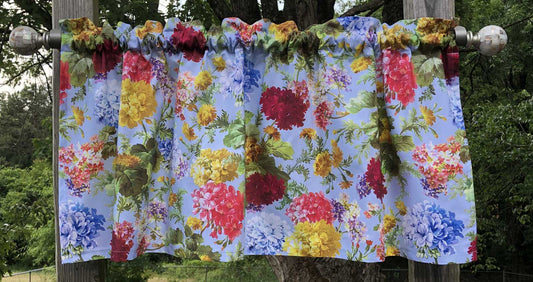 Elegant Floral Bouquet Valance Beautiful Array of Flowers on Light Blue Renaissance Beauty Window Curtain Valance