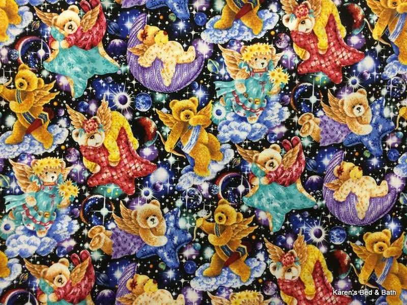 Fairy Angel Bears Clouds Stars Moon Nursery 100% Cotton Fabric BTY By the Yard or Half Yard Quilting Apparel z