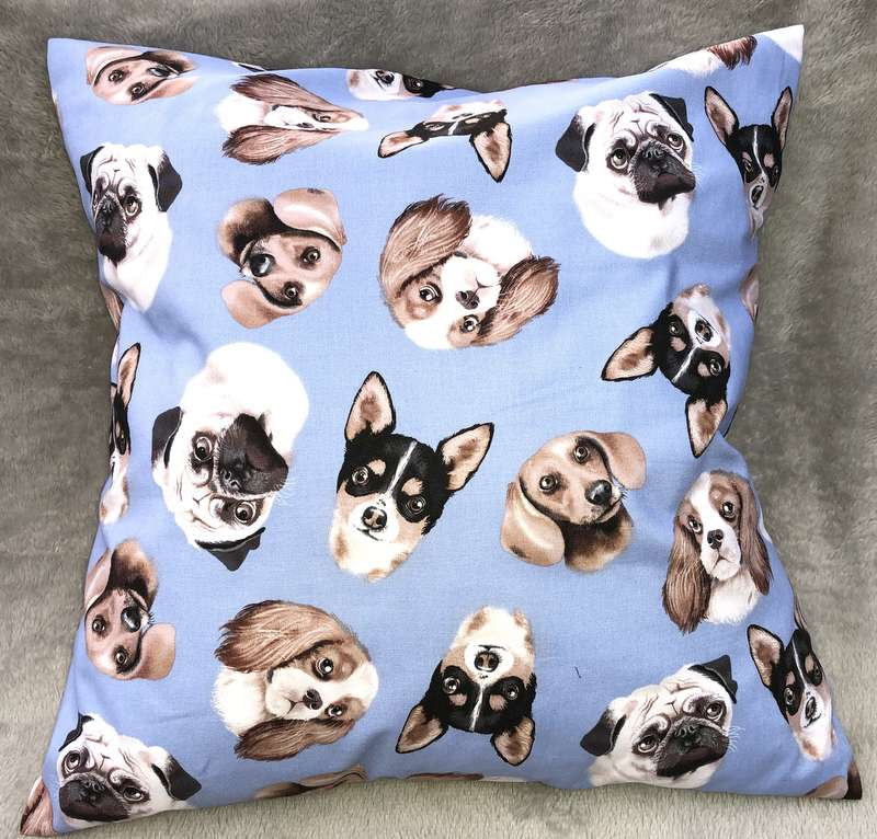 Dachshunds Pugs Dog Heads Blue Pillow Cover Canine Puppy Pet Sofa Accent Pillow Sham Farmhouse Pillow Cover, Handcrafted Pillow Cover