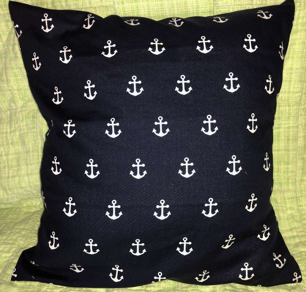 Nautical Anchor Pillow Cover White Anchors on Navy Blue Pillow Sailboat Anchors Handcrafted Cotton Pillow Cover Sham