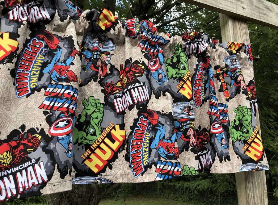 Boys Handcrafted Curtain Valance Sewn From Super Hero Thor Hulk Iron Man Marvel Comics Fabric