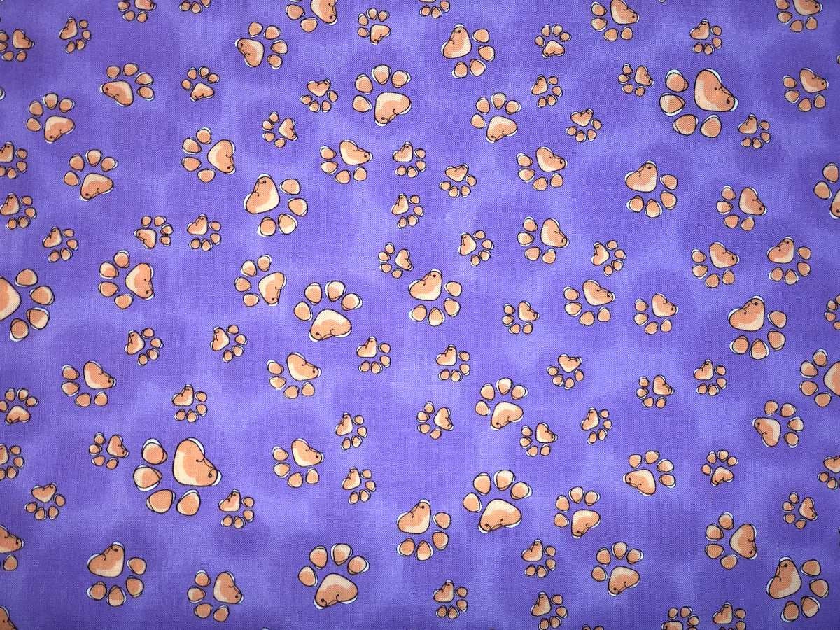 Cat Dog Paw Print Fabric Toss Pet Paws on Purple Fabric Joy Dog Loralie Fun Paws Cotton Fabric