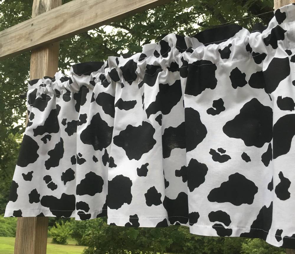 Black & White Cow Spots Valance Bovine Moo-cow Cowboy Western Dairy Farm Country Farmhouse Kitchen Bath Curtain Valance