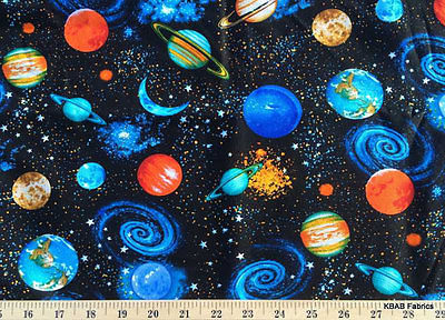 Space Fabric Solar System Universe Planets Night Sky By the Yard FQ HY t6/28