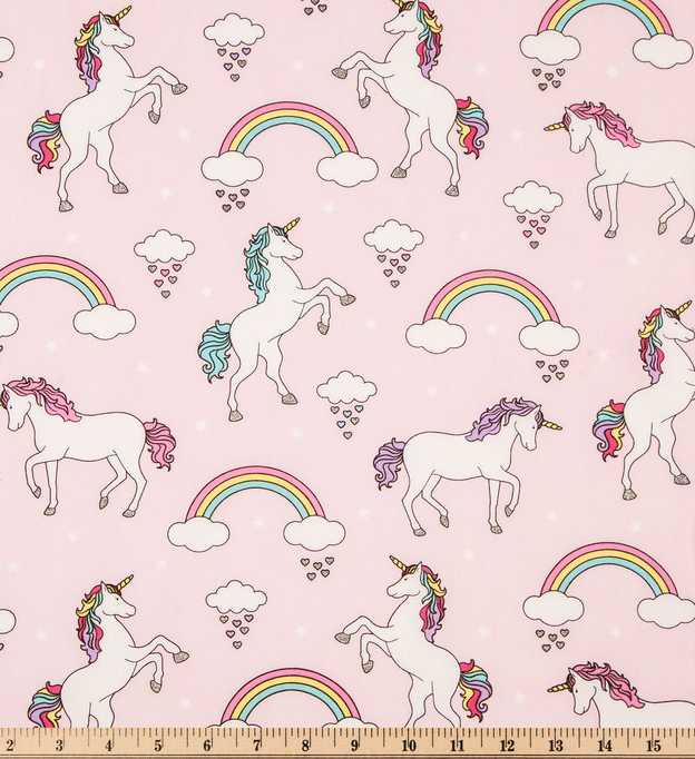 Princess White Unicorn Fantasy Horse Fabric Fairytale Forest Woodland Unicorns Rainbows Fairyland Animal Pink Nursery Cotton Fabric a5/31